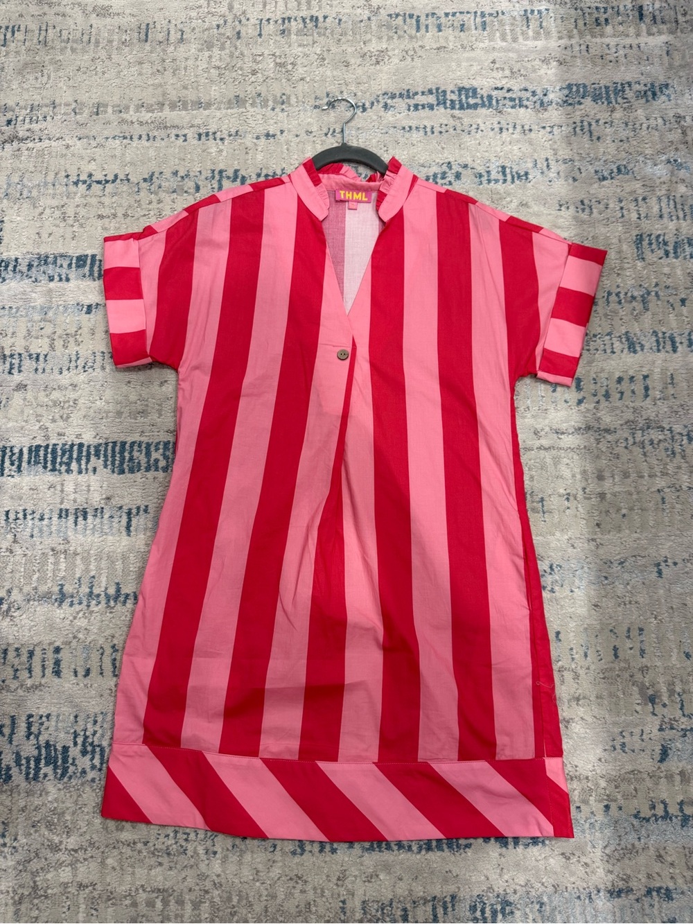 THML Pink and Red Bold Stripe Short Sleeve Dress